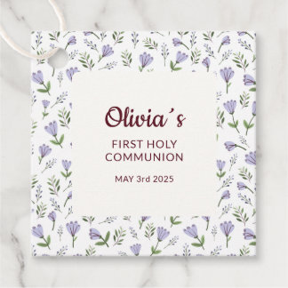 Étiquettes Cadeau Modèle floral pourpre Première communion