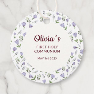 Étiquettes Cadeau Modèle floral pourpre Première communion