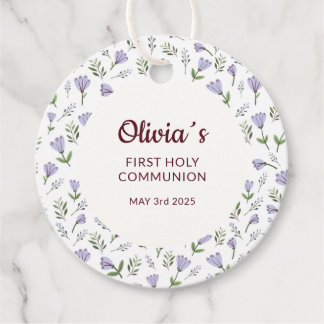 Étiquettes Cadeau Modèle floral pourpre Première communion