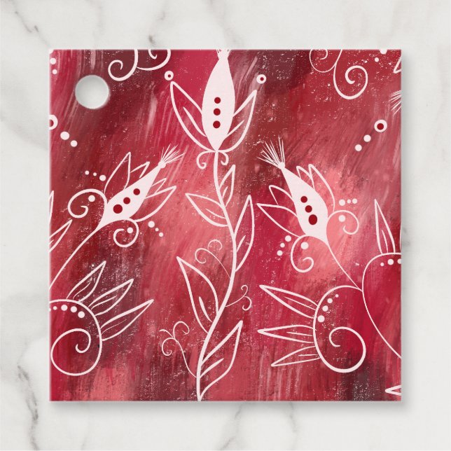 Étiquettes Cadeau Modèle Floral rouge (Devant)