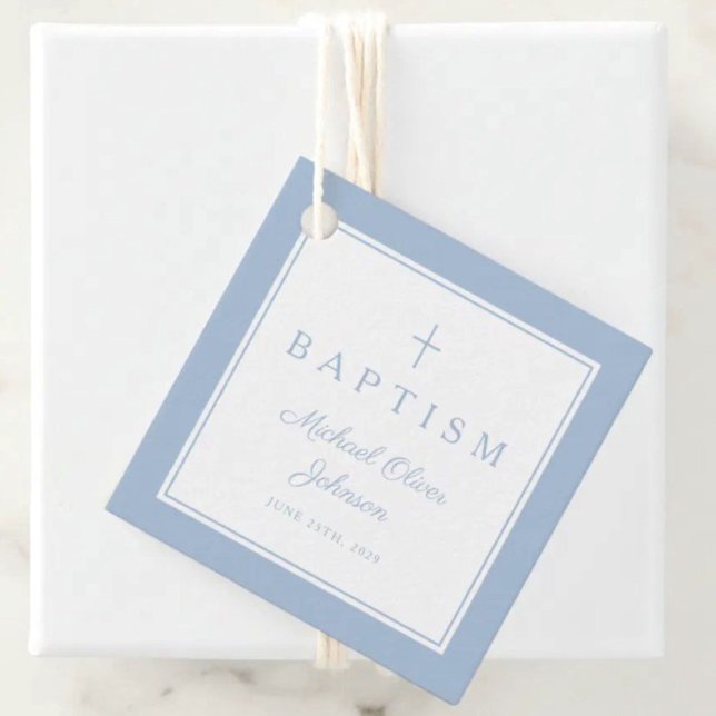 Étiquettes Cadeau Modern Baby Blue Thank You Baptism (Modern Baby Blue Thank You Baptism Favor Tags)
