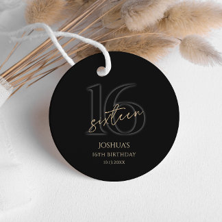 Étiquettes Cadeau Modern Black Gold 16th Birthday Party