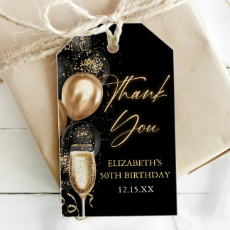 Étiquettes-cadeau Modern Black & Gold Birthday Party Favor Thank you