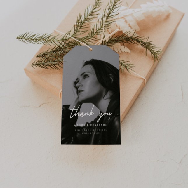 Étiquettes-cadeau Modern Black White Photo Graduation Thank You (Créateur téléchargé)