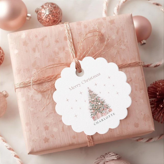 Étiquettes Cadeau Modern Blush Christmas Tree – Personalized Holiday (Créateur téléchargé)