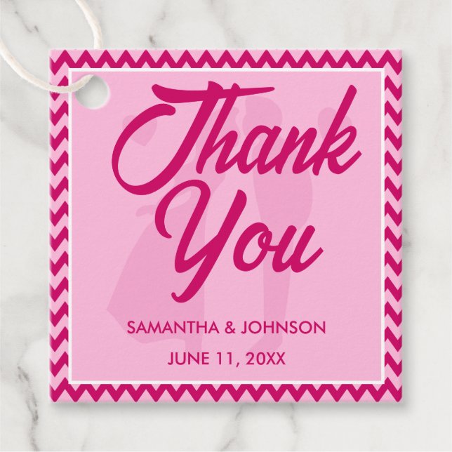 Étiquettes Cadeau Modern Blush Pink Chevron Stripe Wedding (Devant)