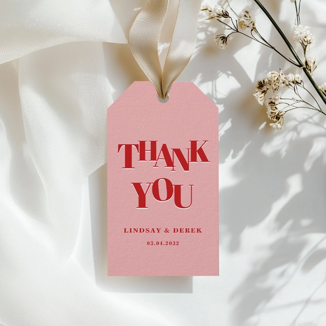 Étiquettes-cadeau Modern Blush Red Bold Font THANK YOU Wedding  (THANK YOU! Wedding Gift Tags)