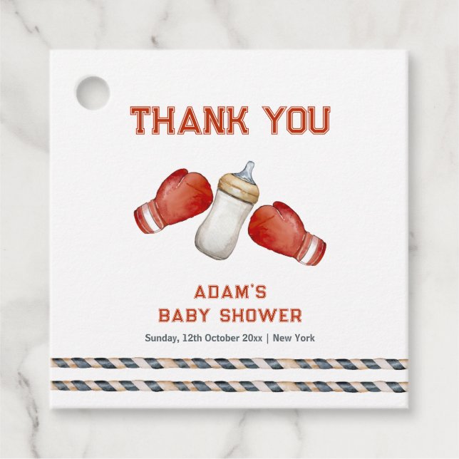 Étiquettes Cadeau Modern Boxing Little Champion Baby Shower  (Devant)
