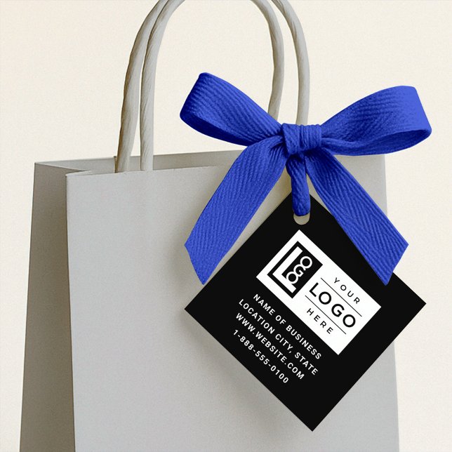 Étiquettes Cadeau Modern Custom Black Business Logo and QR Code (Créateur téléchargé)