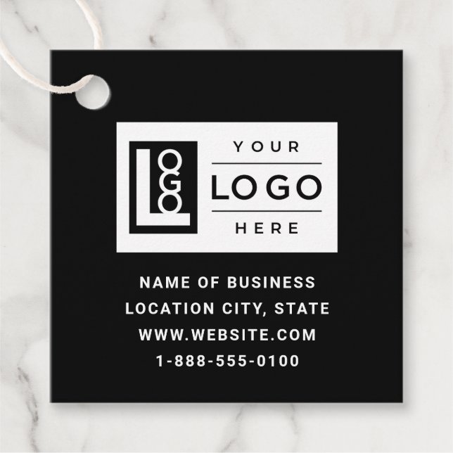 Étiquettes Cadeau Modern Custom Black Business Logo and QR Code (Devant)