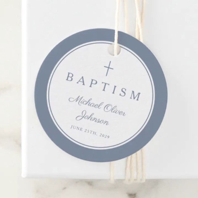 Étiquettes Cadeau Modern Dusty Blue Thank You Baptism (Modern Dusty Blue Thank You Baptism Favor Tags)