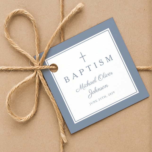 Étiquettes Cadeau Modern Dusty Blue Thank You Baptism (Modern Dusty Blue Thank You Baptism Favor Tags)