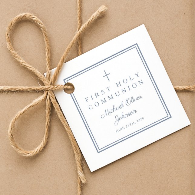 Étiquettes Cadeau Modern Dusty Blue Thank You Boy First Communion (Modern Dusty Blue Thank You Boy First Communion Favor Tags)