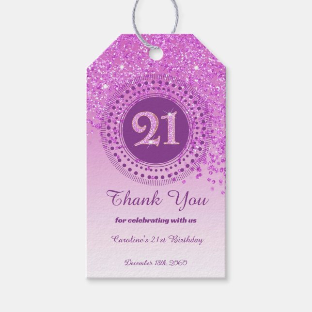 Étiquettes-cadeau Modern Falling Pink Glitter 21st Birthday (Devant)