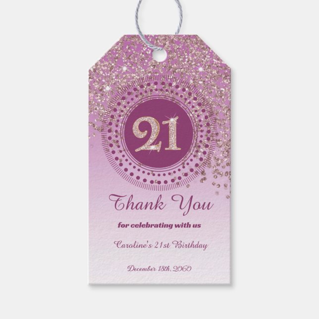 Étiquettes-cadeau Modern Falling Rose Gold Glitter 21st Birthday (Devant)