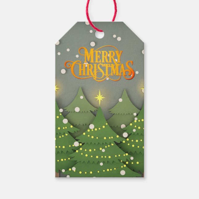 Étiquettes-cadeau Modern Green Christmas Tree Forest (Devant)