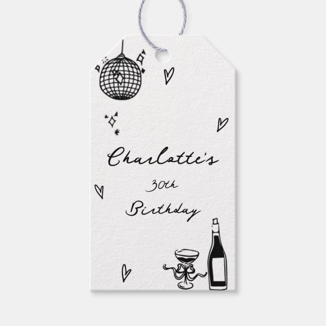 Étiquettes-cadeau Modern Hand Drawn disco ball 30th Birthday (Devant)