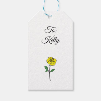 Étiquettes-cadeau Modern Hand Drawn Yellow Rose Customize Name