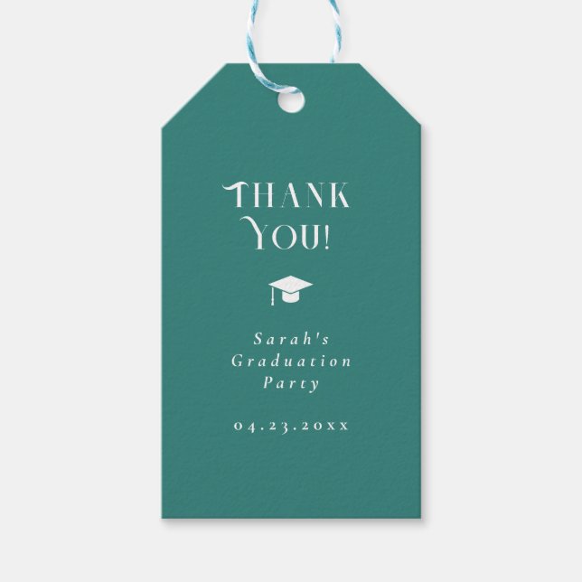 Étiquettes-cadeau Modern Minimal Chic Script Graduation Party Teal (Devant)