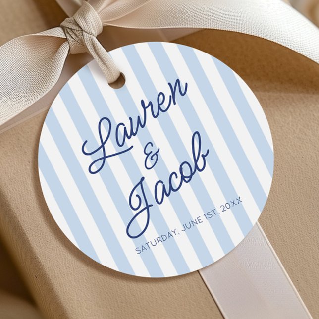 Étiquettes Cadeau Modern Minimal Minimalist Blue Stripes Wedding (Créateur téléchargé)