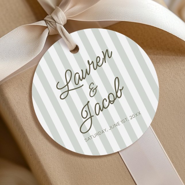 Étiquettes Cadeau Modern Minimal Minimalist Green Stripes Wedding (Créateur téléchargé)