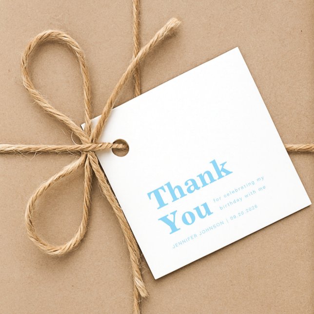 Étiquettes Cadeau Modern Minimalist Blue Birthday  (Modern Minimalist Blue Birthday Favor Tags)