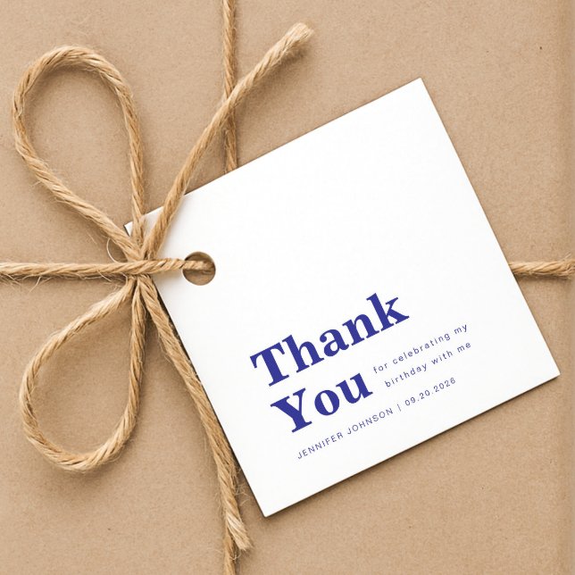 Étiquettes Cadeau Modern Minimalist Blue Birthday  (Modern Minimalist Blue Birthday Favor Tags)