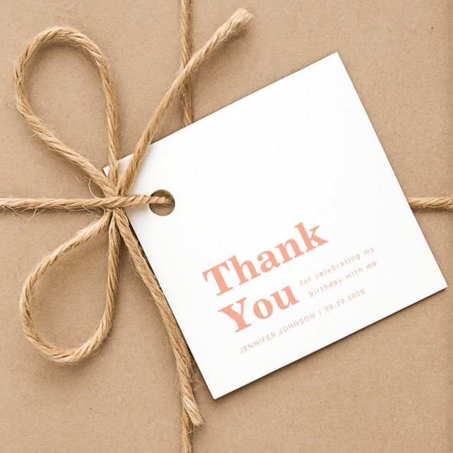 Étiquettes Cadeau Modern Minimalist Peach Birthday  (Modern Minimalist Peach Birthday Favor Tags)