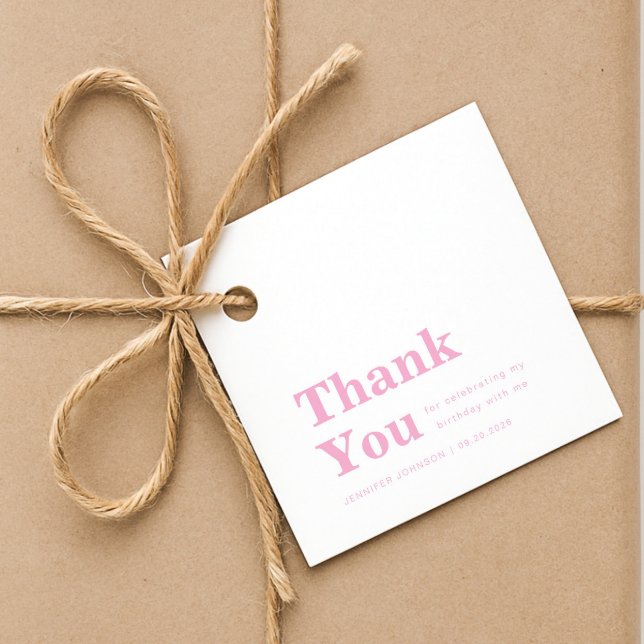 Étiquettes Cadeau Modern Minimalist Pink Birthday  (Modern Minimalist Pink Birthday Favor Tags)