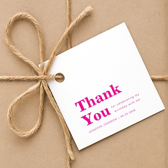 Étiquettes Cadeau Modern Minimalist Pink Birthday  (Modern Minimalist Pink Birthday Favor Tags)