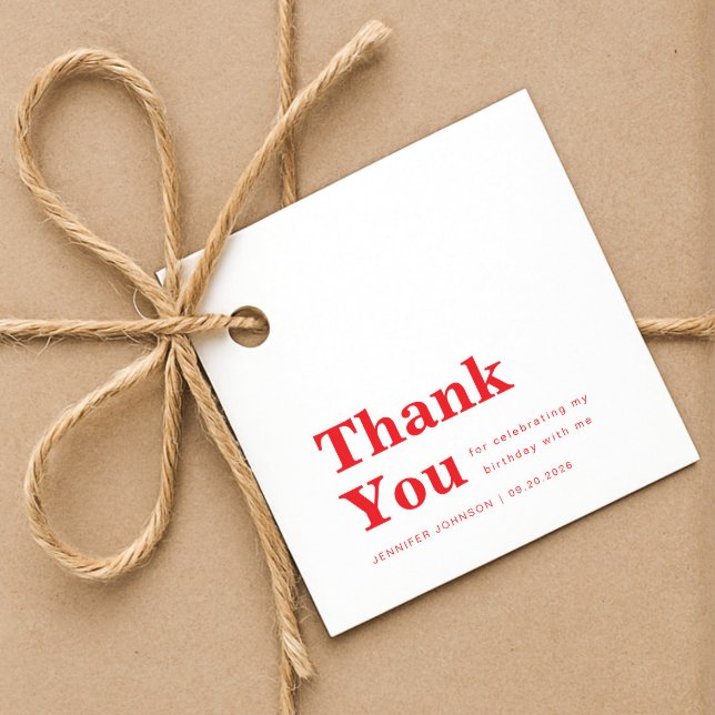 Étiquettes Cadeau Modern Minimalist Red Birthday  (Modern Minimalist Red Birthday Favor Tags)