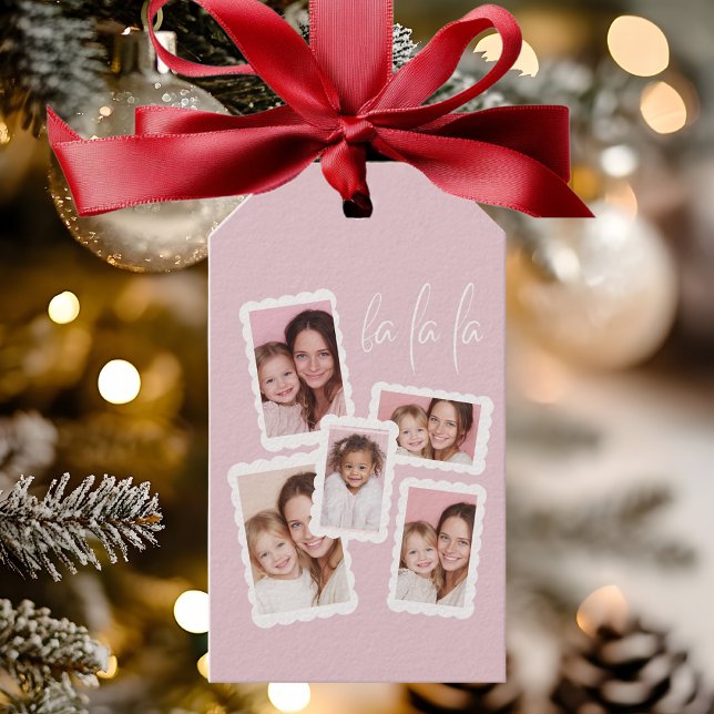 Étiquettes-cadeau Modern Pink “Fa La La” Multi Photo Christmas Gift  (Créateur téléchargé)