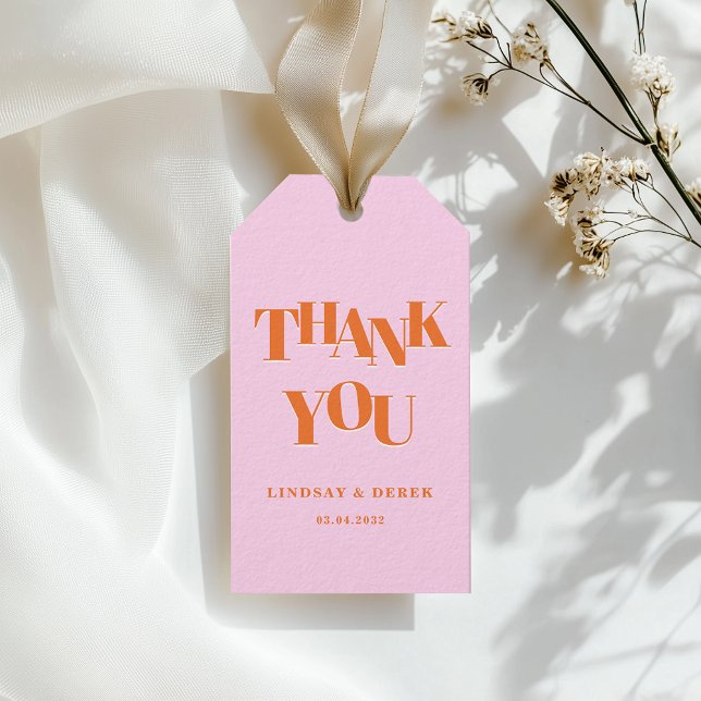 Étiquettes-cadeau Modern Pink Orange Bold Font THANK YOU Wedding  (Modern Pink Orange Bold Font THANK YOU Wedding Gift Tags)