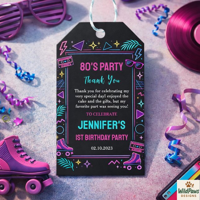 Étiquettes-cadeau Modern Retro Neon 80’s 1st Birthday Party (Modern Retro Neon 80’s 1st Birthday Party Gift Tags
)