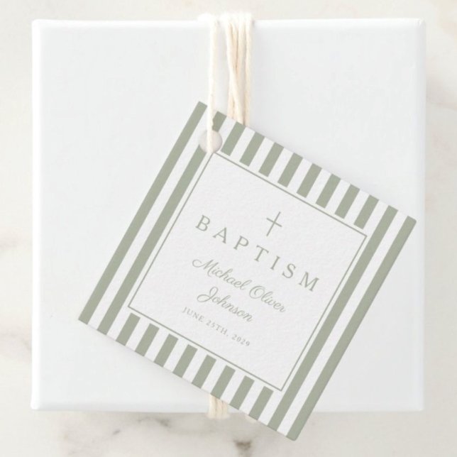Étiquettes Cadeau Modern Sage Green Thank You Baptism (Modern Sage Green Thank You Baptism Favor Tags)