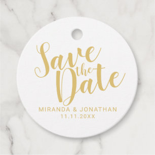 Étiquettes Cadeau Modern Script Gold Wedding Enregistrer la date