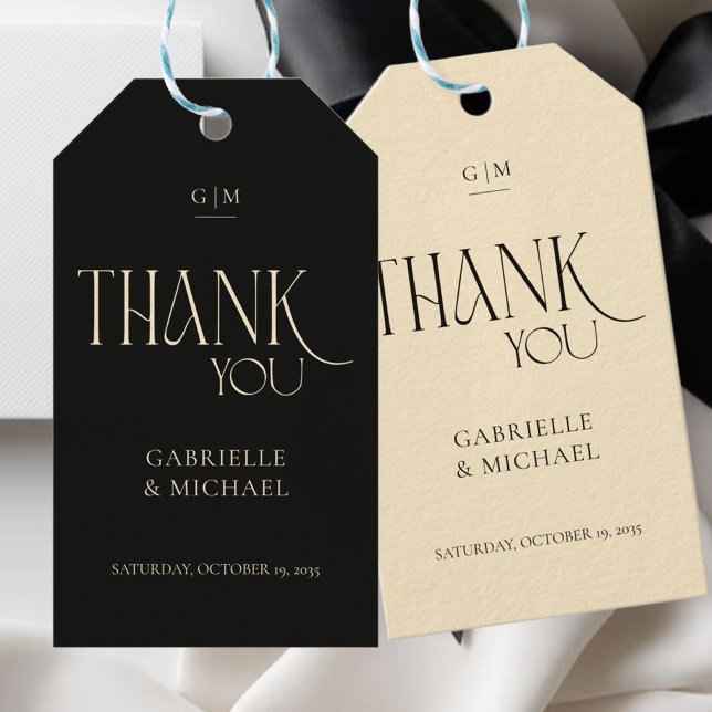 Étiquettes-cadeau Modern Typography Black Cream Wedding Thank You  (Créateur téléchargé)