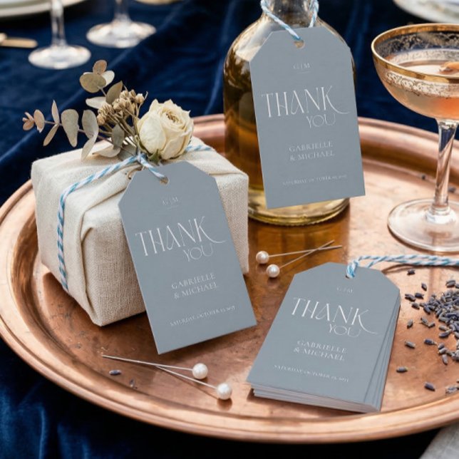 Étiquettes-cadeau Modern Typography Dusty Blue Wedding Thank You  (Créateur téléchargé)