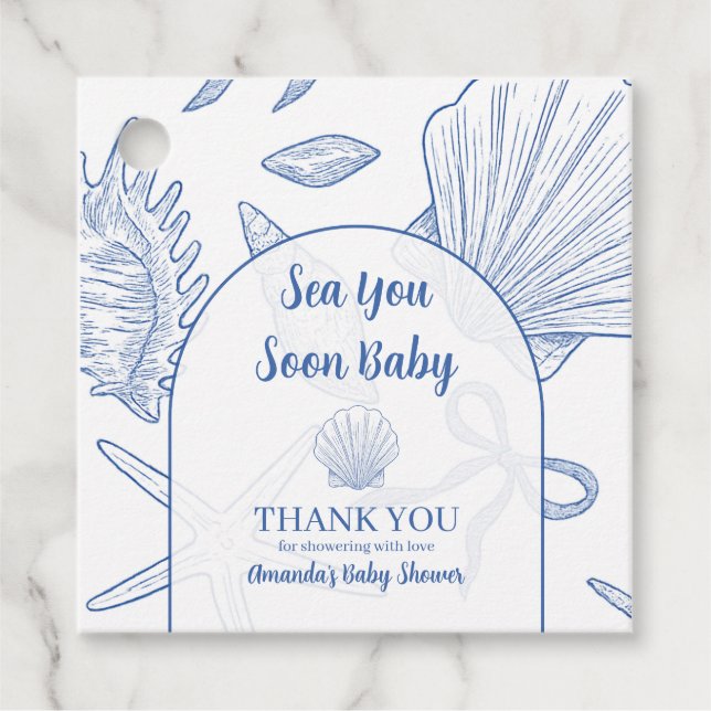 Étiquettes Cadeau Modern Under The Sea You Soon Blue Boy Baby Shower (Devant)