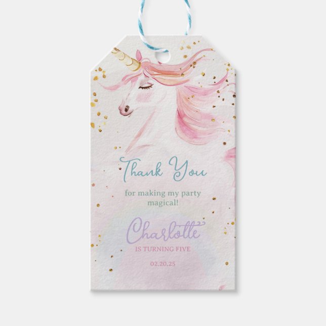 Étiquettes-cadeau Modern Unicorn and Rainbow Pastel Birthday (Devant)