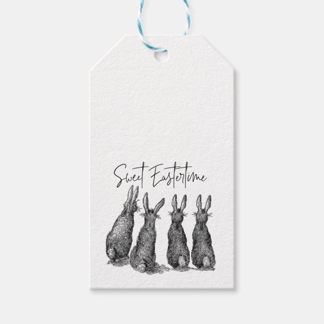 Étiquettes-cadeau Modern vintage farmhouse Easter rabbits (Devant)