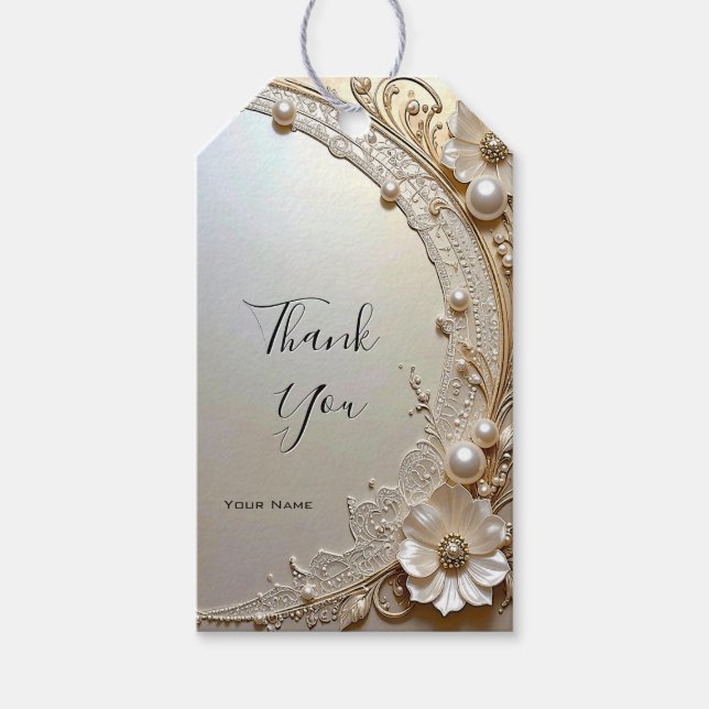 Étiquettes-cadeau Modern White Flowers Pearls Gift Tag (Devant)