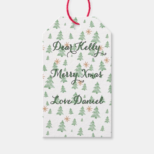 Étiquettes-cadeau Modern Winter Pine Tree Star (Devant)