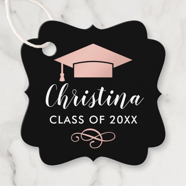 Étiquettes Cadeau Moderne 2025 Rose Gold Script photo Graduation (Devant)