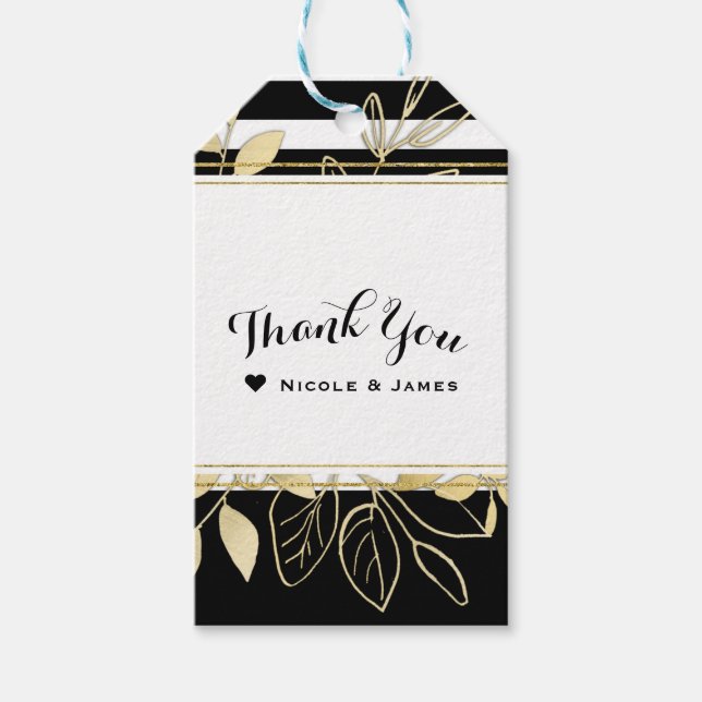 Étiquettes-cadeau Moderne Black Gold Botanical Glamor Chic Favor (Devant)