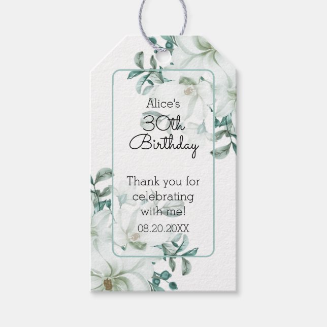 Étiquettes-cadeau Moderne Blanc Magnolia Verdure 30e anniversaire (Devant)