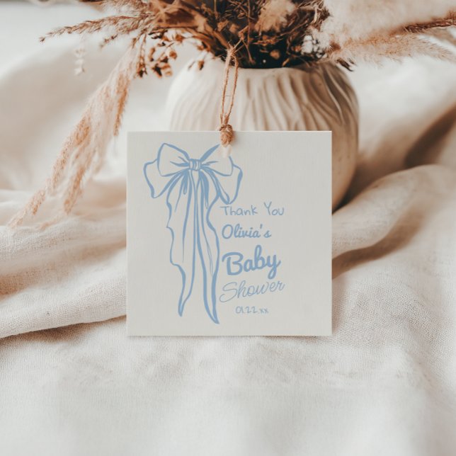 Étiquettes Cadeau Moderne Bleu Main Écrite Tirée Bow Baby Boy Douche (Créateur téléchargé)