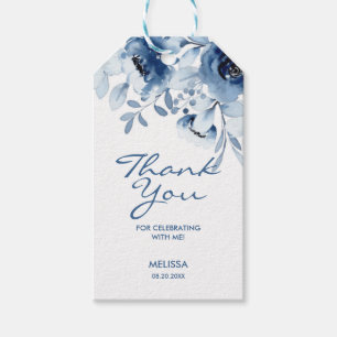 Étiquettes-cadeau Moderne Bleu Rose Flore Verdure 60e anniversaire