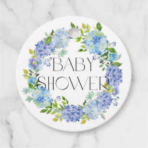 Étiquettes Cadeau Moderne Blue Hydrangea Fleurs Baby shower de couro