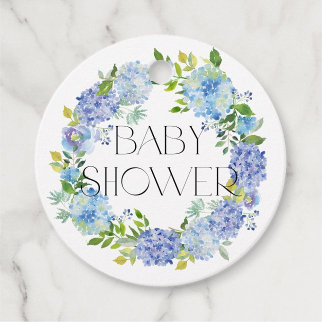 Étiquettes Cadeau Moderne Blue Hydrangea Fleurs Baby shower de couro (Devant)